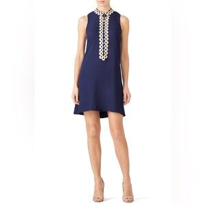 🌴Lilly Pulitzer Jane Navy Blue Shift Dress w Gold Accents & Zipper Classic